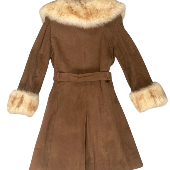 Penny Lane Style Real Suede Shearling Fur Vintage Coat Jacket Fits Women's 6 - Picture 3 of 7